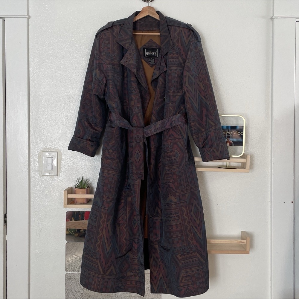 Vintage‎ Women's Gallery Southwest Print Trench Coat Size 14